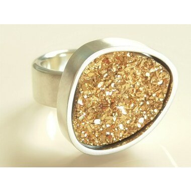 Ring Silber Quarzdruse Vergoldet Goldenglitter