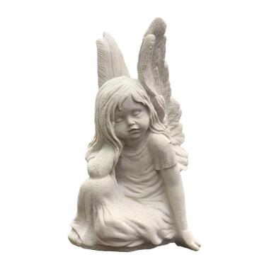 Schutzengel Figur in Weiß & Schöne Mädchen Engelfigur aus Steinguss Clarina / Portland Weiß