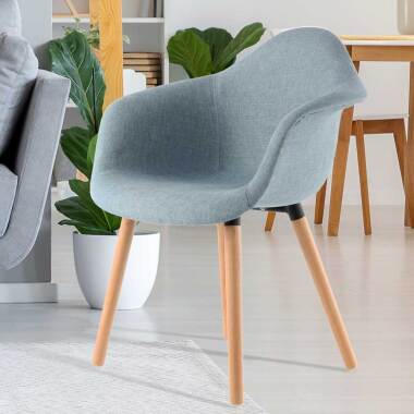 Skandi Design Stühle in Hellblau Webstoff Armlehnen (2er Set)