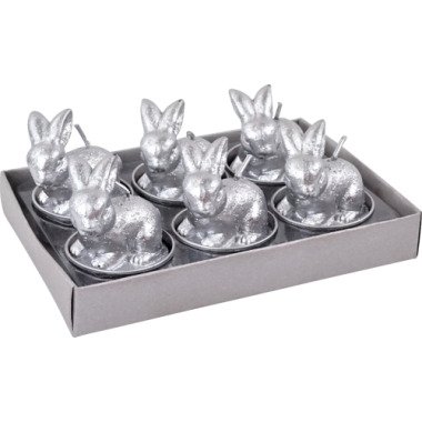 Teelichter Hasen Silber 6er-Set