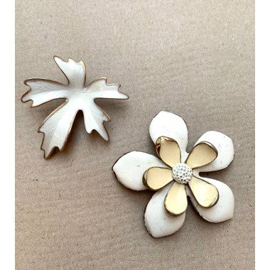 Ansteckblume & Vintage Broschen Set Emaille Weiß Herbst Blatt Und Blume