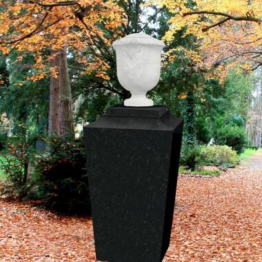 Ausgefallener Grabstein aus Marmor & Grabstein schwarz weiß mit Urne Maillot