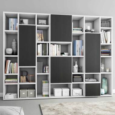 Bücherregal aus Eiche & Wohnzimmer Regalwand in Weiß Hochglanz und Eiche