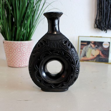 Dekovase Dona, Deko Vase Aus Schwarzer Keramik, Handgemachter Dekoartikel