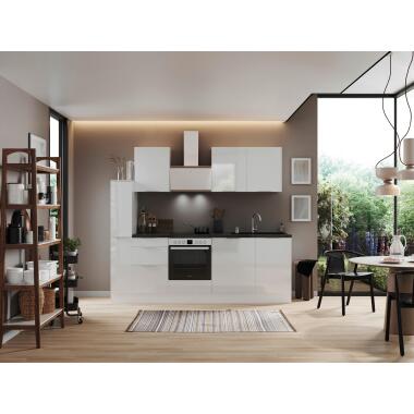 Küchenzeile mit Geräte B: 250 cm Weiß/Granit Optik