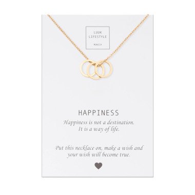 Luuk Lifestyle Happiness Spruchkarte Halskette Mit Ringe Anhänger Drei Geschen