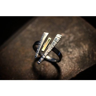 Oxidized Silver Ring, Mixedmetal Statement Gold & Silver, Edgy Darkring
