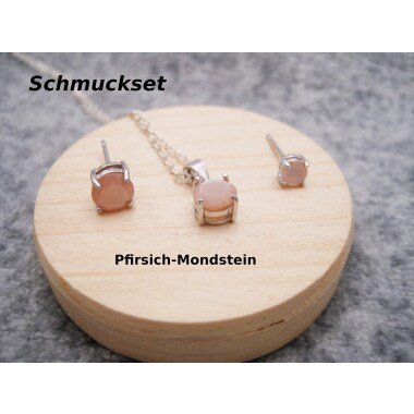 Schmuckset Pfirsich-Mondstein, Solitär, Natürlicher Mondstein, Ohrstecker