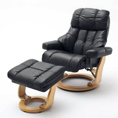 Armlehnsessel mit Leder & TV Sessel in Schwarz Leder Relaxfunktion (zweiteilig)