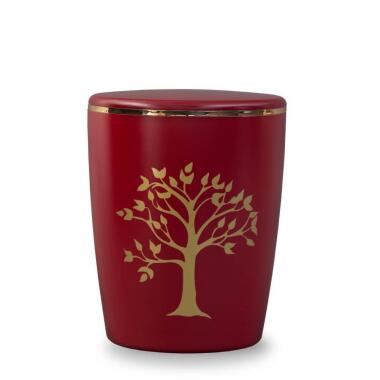 Ausgefallene Bioascheurne mit Baum Motiv kaufen Lebensbaum / Gold / Rot