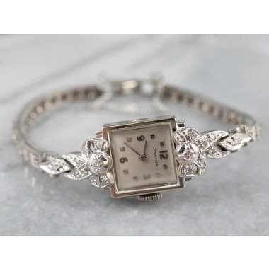 Damen Weiß Gold Und Diamant Uhr, Vintage