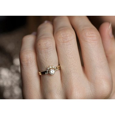 Diamant-Ring-Set, Verlobungsring Set, 14 K Gold Ehering, 18 Braut Lünette