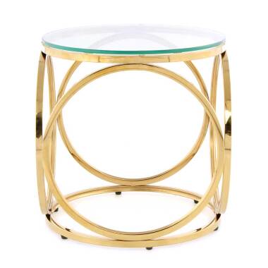 Glastisch Oval aus Glas & Glas Beistelltisch mit Ringgestell in Goldfarben rund