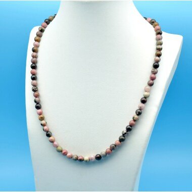 Halskette Perlenkette Mit Natürlichen Rhodonit Perlen 6mm 47 + 5 cm