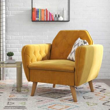 Lounge Einzelsessel gelb aus Samt Vierfußgestell