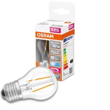 Osram LED Lampe ersetzt 40W E27 Tropfen - P45 in Transparent 4,8W 470lm 4000K di