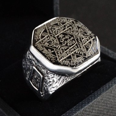 Ring mit Schwarzem Stein & Siegel Der Solomon Ring 925 Sterling Silber