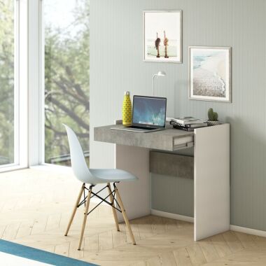 Schreibtisch 80x40 cm Esche weiß und Zement
