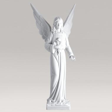 Schutzengel Figur & Marmorguss Engel Grabfigur weiss Engel mit Blumen