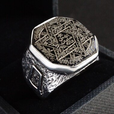 Siegel Der Solomon Ring 925 Sterling Silber Schwarz Onyx Handgraviert Unikat