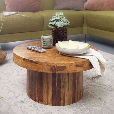 Sofa Tisch aus Sheesham Massivholz rund