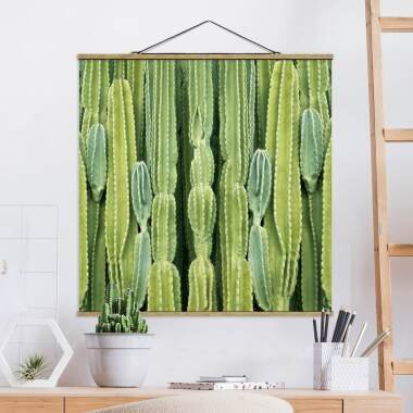 Stoffbild Blumen mit Posterleisten Quadrat Kaktus Wand