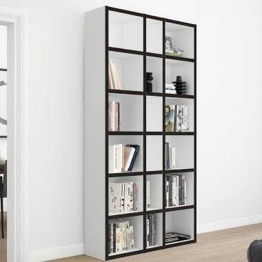 Wohnzimmerregal für Bücher in Weiß und Schwarzbraun