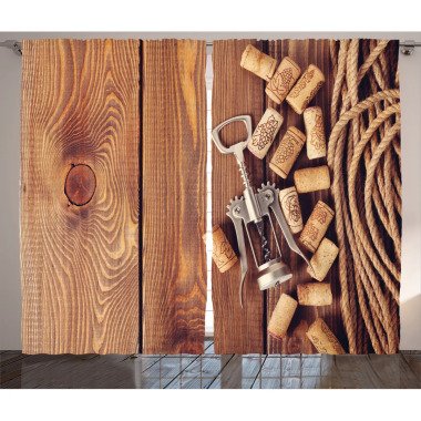 2-tlg. Vorhang-Set Wine Corks Rustic Wooden