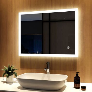 Badspiegel mit LED-Beleuchtung 90x70cm Badezimmerspiegel