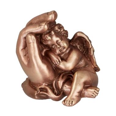 Engel Figur in Gold & Bronze Engel schläft in Hand Engel in Hand