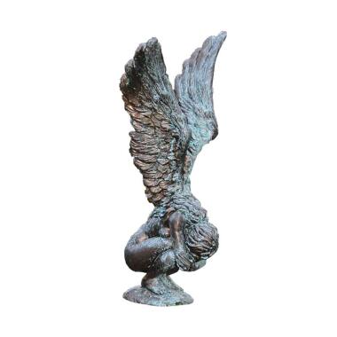 Engel Figur in Gold & Hockende Grabfigur Engel aus Steinguss Mercuria /
