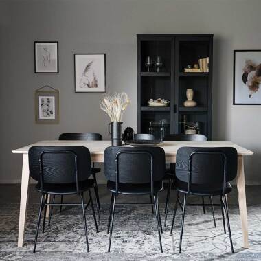 Esszimmer Sitzgruppe in Schwarz und Eiche White Wash Skandi Design (siebenteilig