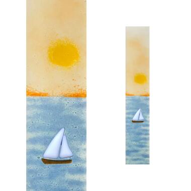 Glasstele Boot auf dem Meer und Sonne Glasstele