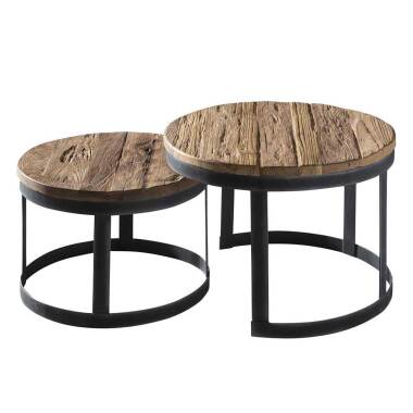 Holztisch aus Teak Holz & Zweisatz Tisch runde Tischform aus Teak Altholz