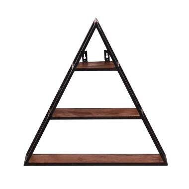 Holzwandregal in Schwarz & Wandregal Dreieck aus Mangobaum Massivholz Metall
