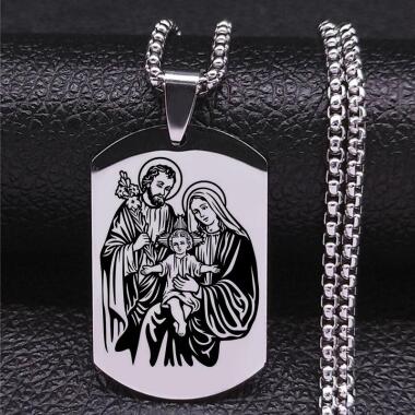 Mode Heilige Familie Edelstahl Halskette für Männer Silber Farben Kette Halskett