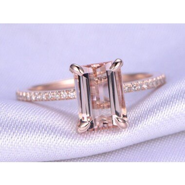 Morganit Ring 14K Gold Pink Verlobungsring 7x9mm Smaragdschliff Si-H Natürliche