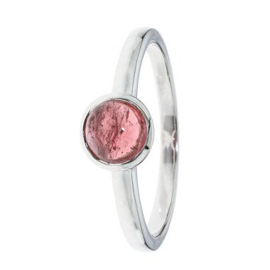 Turmalin-Ring in Silber & Schutz-Ring, Turmalin-Cabochon, SI 925 poliert  19 rosa