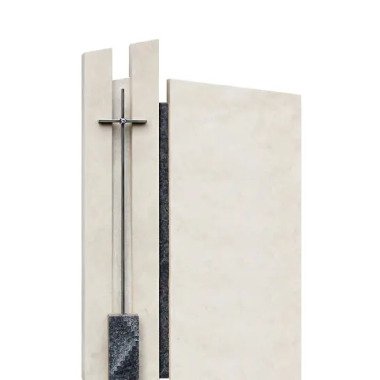 Urnengrabstein mit Kreuz & Naturstein Urnengrabmal zweiteilig modern mit