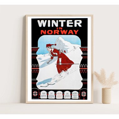 Winter in Norwegen Vintage Reiseplakat, Große