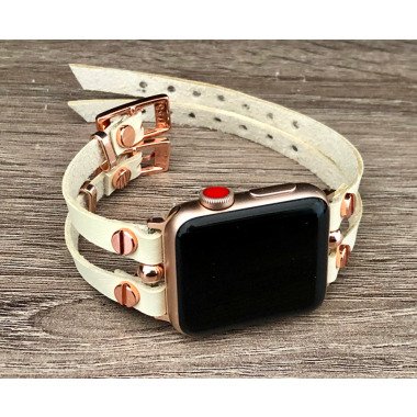 Apple Watch Band Rose Gold & Weiß Leder Iwatch Armband Schmuck 38mm 40mm