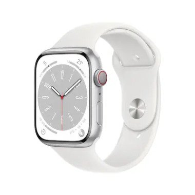Apple Watch Series 8 LTE 45mm Aluminium Silber Sportarmband Weiß