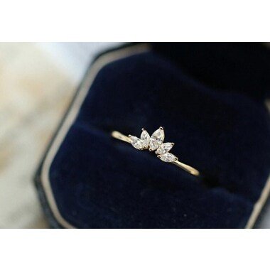 Eleganter Crown Ring 925 Silber Ring 14K Gold Kristall Vintage Gold Zirkonia
