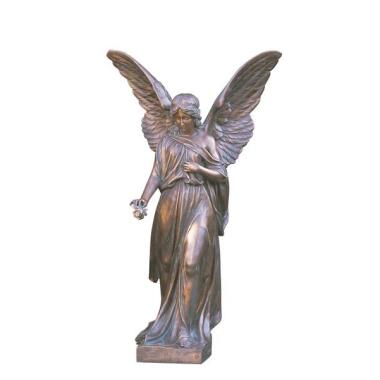 Engel Figur in Gold & Elegante Bronze Engel Skulptur mit Rose Isum / 85x53x42cm