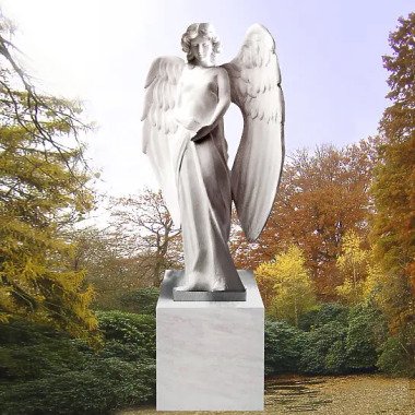 Engel Skulptur aus Naturstein & Engel Grabstein mit Sockel