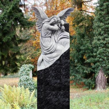 Engel Skulptur mit Statue & Grabstein Granit Engelgrabmal mit Engel Statue