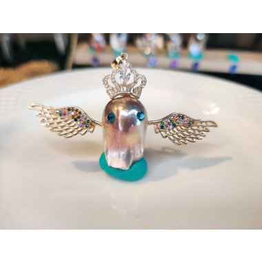 Erzengel Figur mit Statue & Tinymon Perle Perlenanhänger Barockperle Halskette