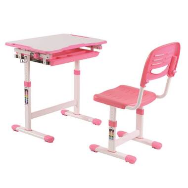 Höhenverstellbarer Schülerschreibtisch und Stuhl in Rosa Weiß (zweiteilig)