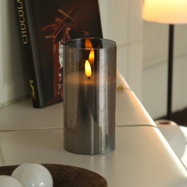 LED Grabkerze & LED Kerze im Glas Windlicht Echtwachs flackernde 3D Flamme ...
