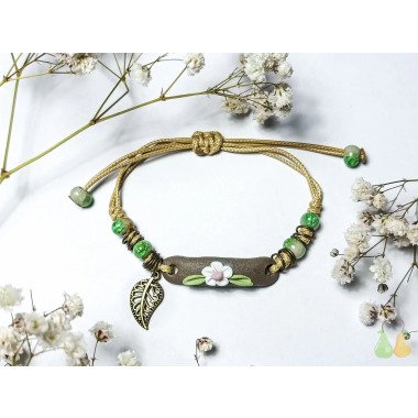 Liebesschmuck mit Perlen & Keramik Blumen Armband Mit Perlen | Armkette